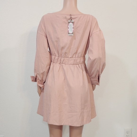 BOOHOO Pink Off the Shoulder Wrap Front Skater Dress Long Sleeves Women's Size 8 - Picture 6 of 12